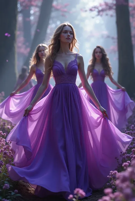 With purple dresses 