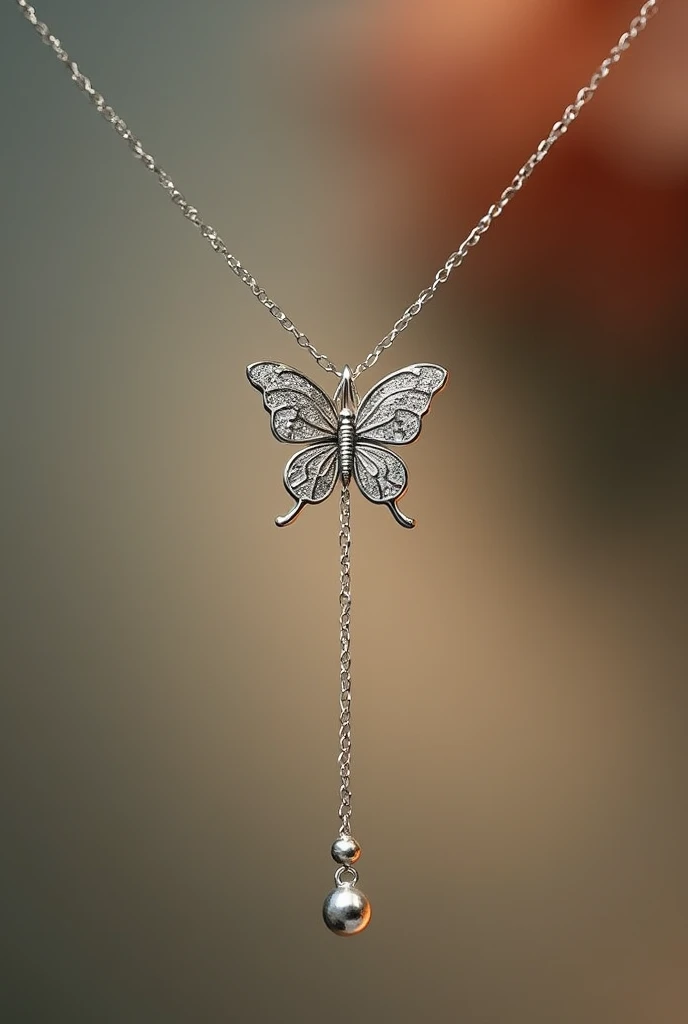 To create an image similar to the first part of the given image, use the following prompt:

"A delicate silver necklace with a butterfly pendant, designed with intricate details and slightly curved wings. The necklace features a thin, elegant chain that ex...