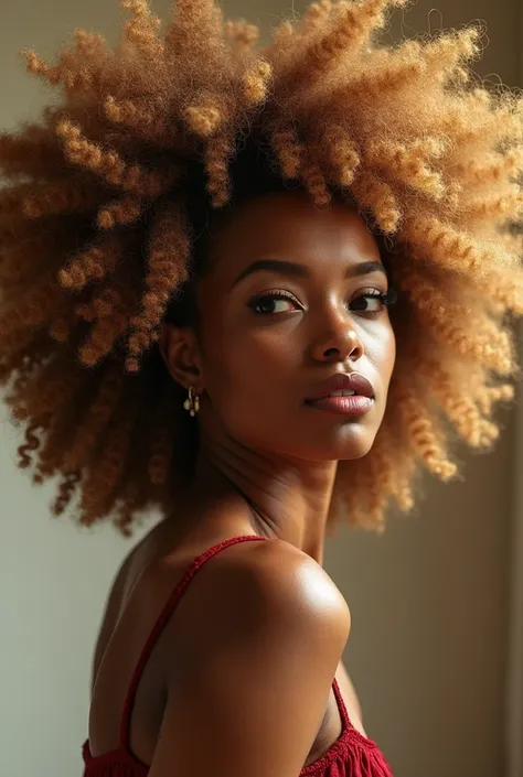 there is a woman with a very large afro hair posing for a picture, a portrait by Lily Delissa Joseph, cg society contest winner, afrofuturism, big afro, giant afro!, with afro, long afro hair, afro hair, afro, natural hair, curly afro, with textured hair a...