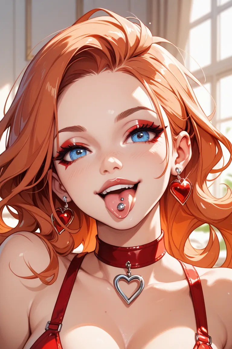 Little Devil　Cunning　glossy　Alluring　Open your mouth and wait　 uniform　　smile　30th Generation　  choker　 　joy　 Stick your tongue out  　Tilt　Front  　Small earrings　 tongue piercing　 orange ribbon　 up　 red eyeliner　 blue color control 　