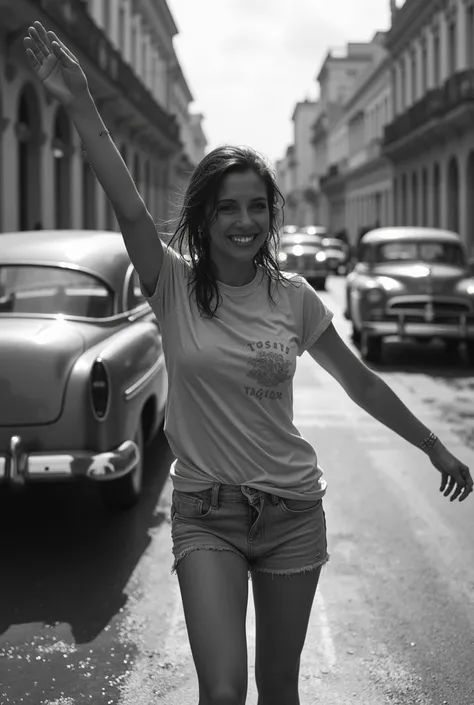  Women dancing through the streets of Cuba   、　      Put on shorts and a t-shirt and pose      ,            touching clothes            , 期限切れの           shot on film           ,       woman posing in front of a classic car filmed on expired film Taken wit...