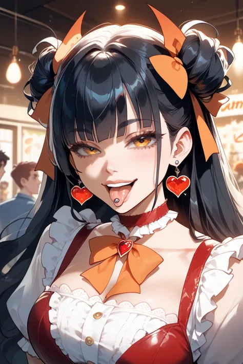 Little Devil　Cunning　Open your mouth and wait　 uniform　fine　smile　30th Generation　  choker　 　joy　 Stick your tongue out   　Small earrings　 tongue piercing　 orange ribbon　 up　長めTactile Hair　Long hair　 black hair　Tactile Hair