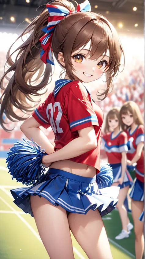 (Highest quality, 8k, 32K, masterpiece, Ultra-high resolution,:1.2),to be born, One Girl,So cute , Fantasy background like a ground, clear, Shining Eyes, Age 18 ,Fair skin, Brown Hair Girl, A beautiful girl like a fox, Cheerleader,  Long Hair, An innocent ...