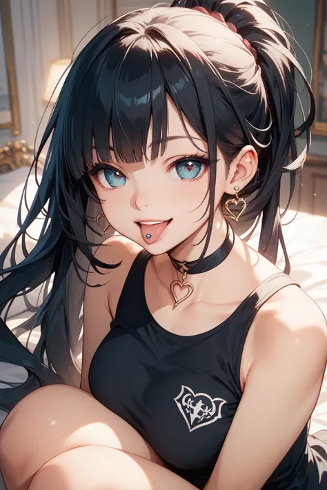 Little Devil　Open your mouth and wait　 uniform　fine　smile　30th Generation　  choker　joy　 Stick out your tongue small piercing　 up　Long hair　 black hair　Tactile Hair　Sophisticated　front　 ponytail　Longer sides