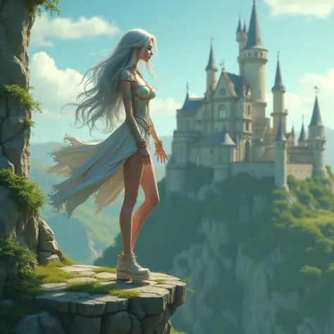 Far from ideal。
 Let's try again。
Beautiful woman with silver hair。
 breasts are big。
Clothes have a sense of fantasy、Coolness、 glamorous。
 depiction of the animation and CG is made in precise detail, down to the background、It's a fusion of animation and C...