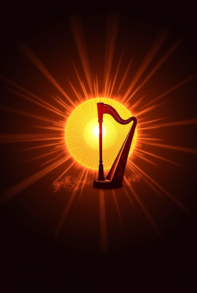 I want to create a logo for a music studio with the name Yair Music written on the lines of the musical agenda with the harpsichord of the Sun with bright lights and with a New effect and a bit of smoke 