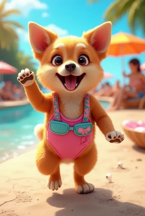 Dog in a swimsuit