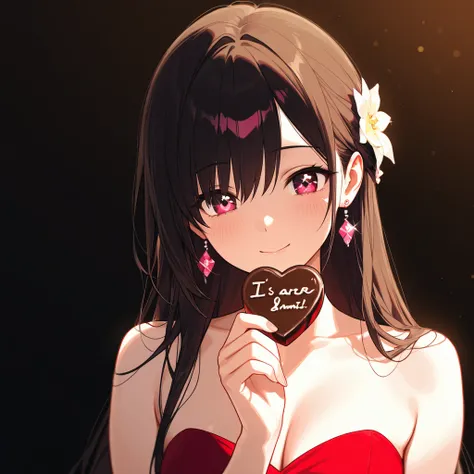  「A beautiful dark-haired beauty in her 20s 、 has a gentle smile 、 a scene where spring flowers are in full bloom in the background 。 she has straight hair up to her shoulders 、 is wearing a gorgeous red dress 、 in the background 。 her eyes are sparkling 、...