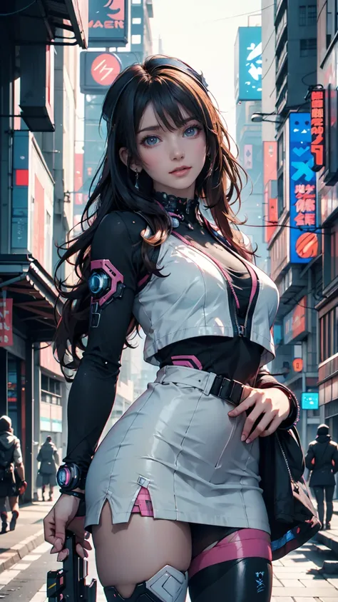   A very young and cute  from the anime is standing in front of a building wearing a dress and headband, digital  Cyberpunk Anime Art ,  Digital Cyberpunk - Anime Art,  anime cyberpunk art , cyberpunk anime girl, cyberpunk anime girl mech,  anime style 4k ...