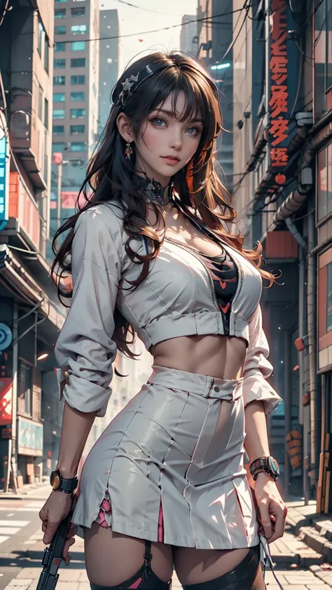   A very young and cute  from the anime is standing in front of a building wearing a dress and headband, digital  Cyberpunk Anime Art ,  Digital Cyberpunk - Anime Art,  anime cyberpunk art , cyberpunk anime girl, cyberpunk anime girl mech,  anime style 4k ...