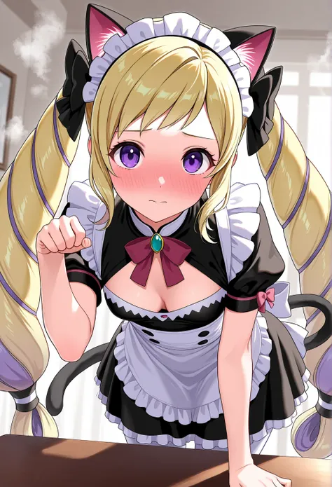 high resolution picture, masterpiece, best quality, amazing quality, official art, , 1girl,  Elise from fire emblem, 1girl, elise, blonde hair, long hair, purple eyes, purple hair, twintails, hair bow, small breasts,                                    curv...