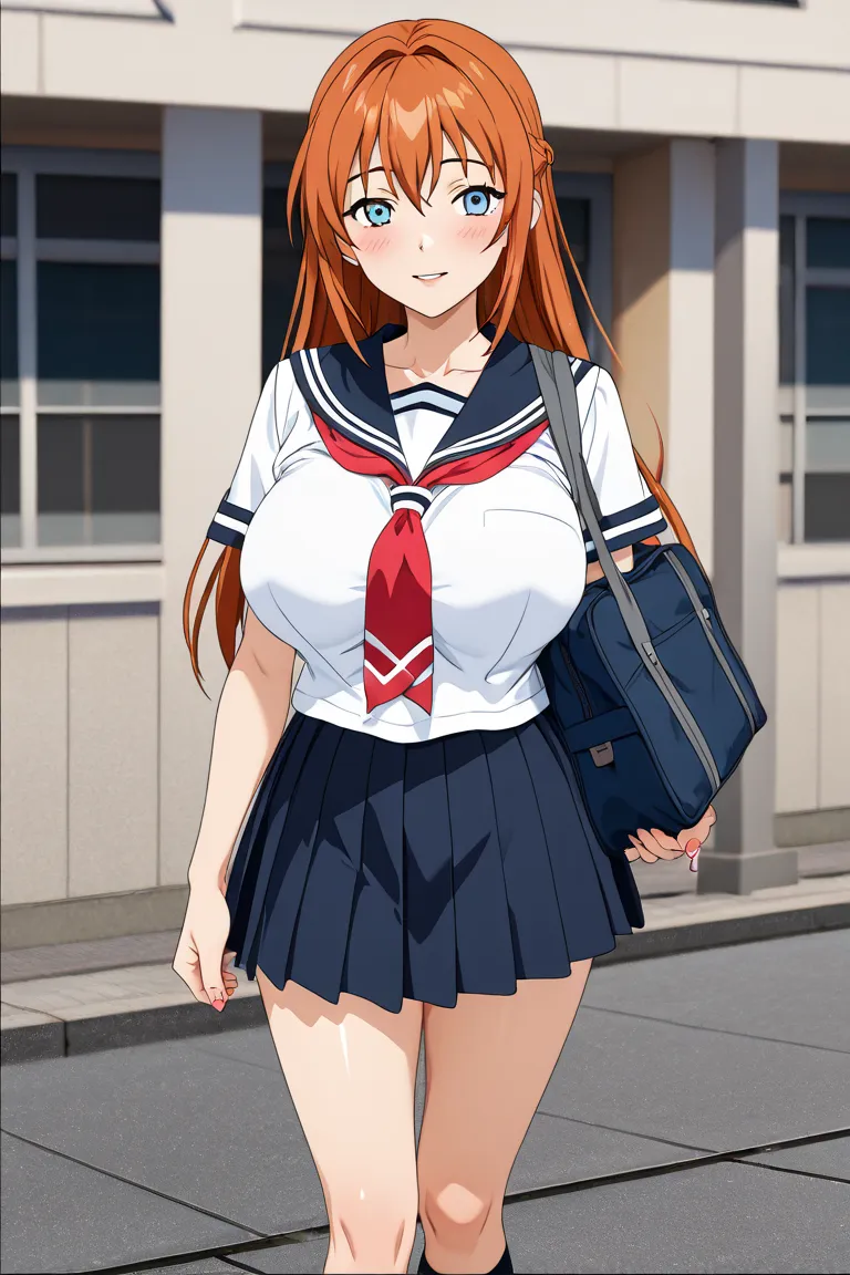 ,  3d anime style ,  with big breasts,  schoolgirl clothes,  prostitute, leaving school, And showing off their breasts