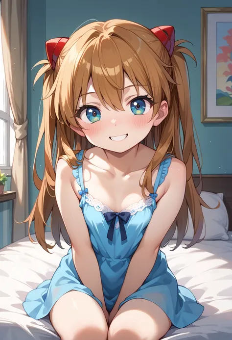 (( top quality)), (( Masterpiece)), (be familiar with),  perfect face ,  indoor, bedroom,  watching viewers,
One woman,  Soryu Asuka Langley ,
開いた口,  ecstatic expression, blush, smile,
 small tits,  file, Young girl,  lori,  s,  girl,
 long hair,  two side...