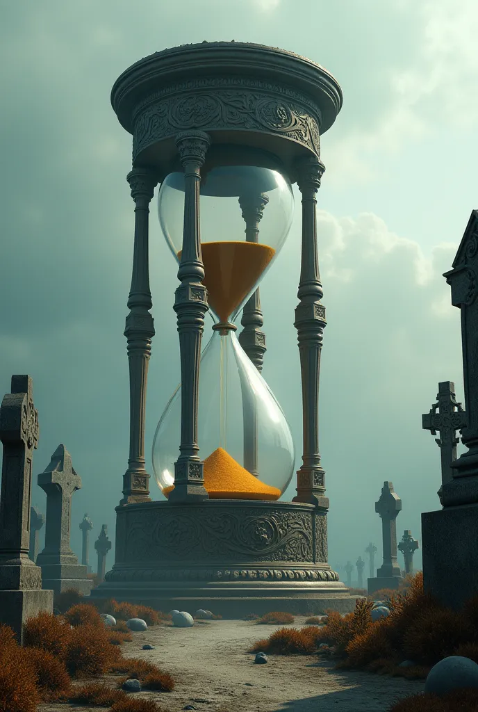 Create a cemetery with a sand clock on a vertical scale 