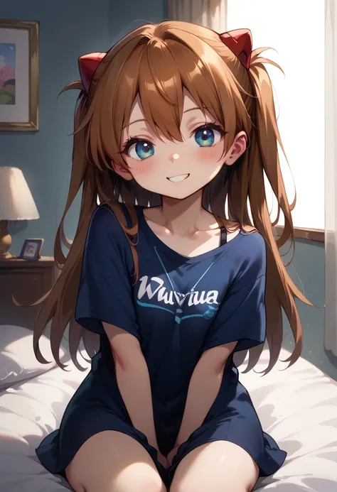 (( top quality)), (( Masterpiece)), (be familiar with),  perfect face ,  indoor, bedroom,  watching viewers,
One woman,  Soryu Asuka Langley ,
開いた口,  ecstatic expression, blush, smile,
 small tits,  file, Young girl,  lori,  s,  girl,
 long hair,  two side...