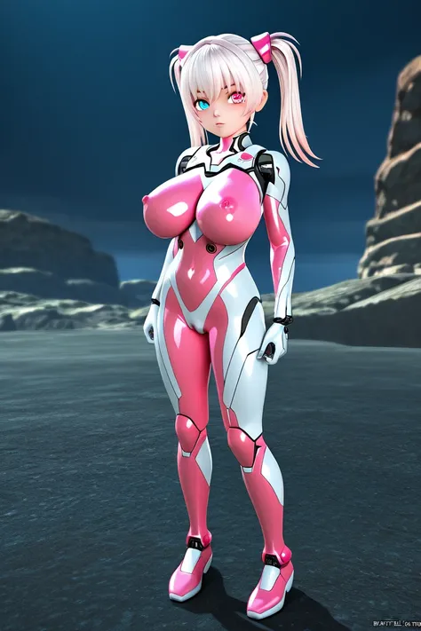 anime style, 1girl, loli, big breasts, heterochromia, bodysuit, battlesuit, cyborg, robot joints, 3d, nsfw, high resolution, high quality, hd