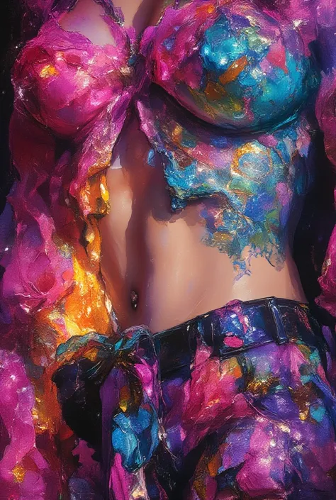 ultra detailed, absolutely resolution, masterpiece. 
beautiful conceptual installation art. 
navel piercing, tattoo, ribbon, close up, zoom in
fusion of pop art and psychedelic art, 