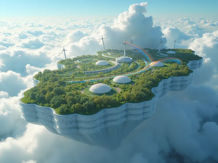 Cloud Ecological Ark 
[ Inflatable Cloud Island with hexagonal honeycomb structure ] [ Transparent Film Wings Generated by Photosynthesis ] [ Rainbow Swirls Formed by Meteorological Programming ] [ Anti-gravity Water Circulation ] [ Defensive Thunderclouds...