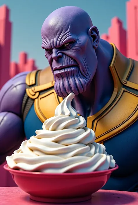 Thanos de squid game qui mange de la chantilly