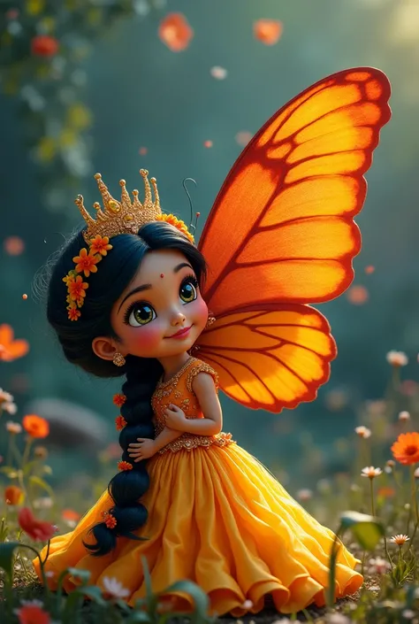 The Princess and Her Butterfly

In a magnificent kingdom lived Princess Alia. She had a stunning butterfly that always stayed with her. She lovingly called it "Rangili" because of its vibrant, colorful wings.same size same face