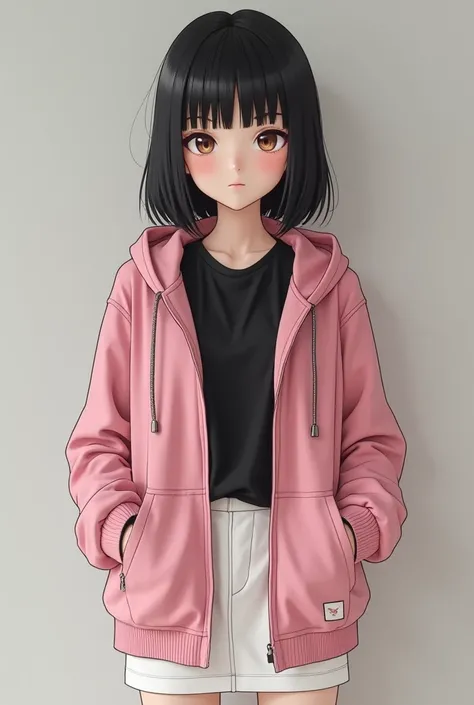 Live action
Woman

Julie has black bobbed hair with straight blunt bangs, brown eyes, and wore a black T-shirt, mostly hidden under a pink hooded jacket, a white mini skirt and sported white tennis shoes.