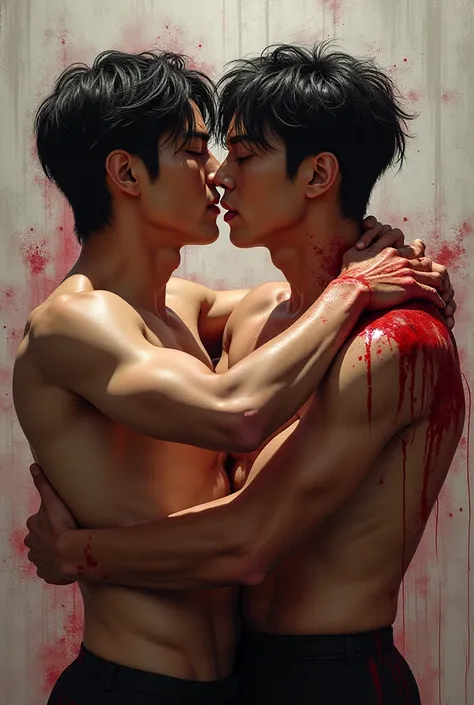 two Korean guys kissing in blood