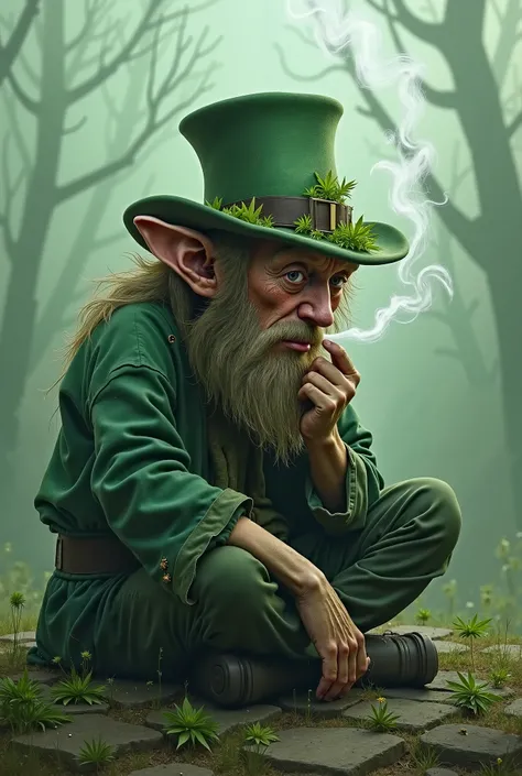 A psychological leprechaun smoking marijuana 