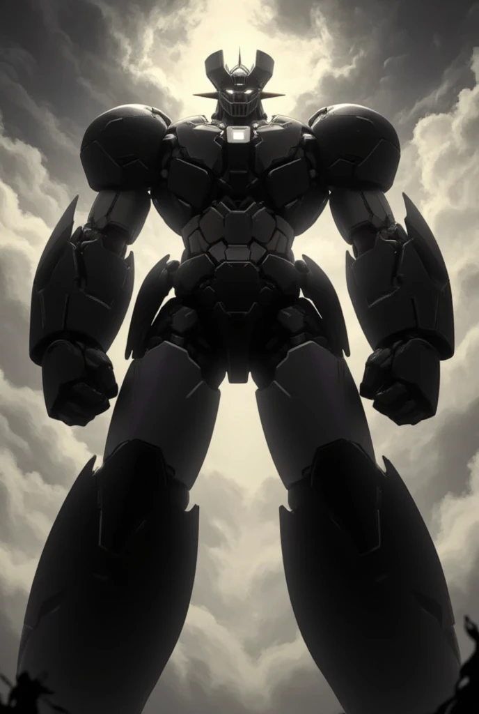   The giant Mazinger Z with eyes shines and soars up like a mountain with great impact,   Standing in front of you is a giant 800 meters tall  . god々 Shining cumulonimbus clouds shine  　Thick arms　  thick legs　godか悪魔かわからない圧倒的迫力の巨大鋼鉄ロボットマジンガーZ　 Black and Si...