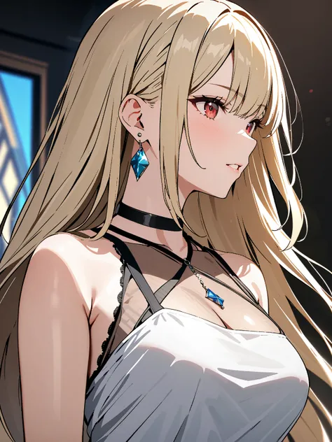 バニーガール, カーボーイショット, kitagawa marin, 1girl, blonde hair, long hair, multicolored hair, red eyes, jewelry, earrings, piercing, black choker, masterpiece:1.5, masterpiece, highest quality, UHD, retina, masterpiece, accurate anatomy, super detailed, high qualit...