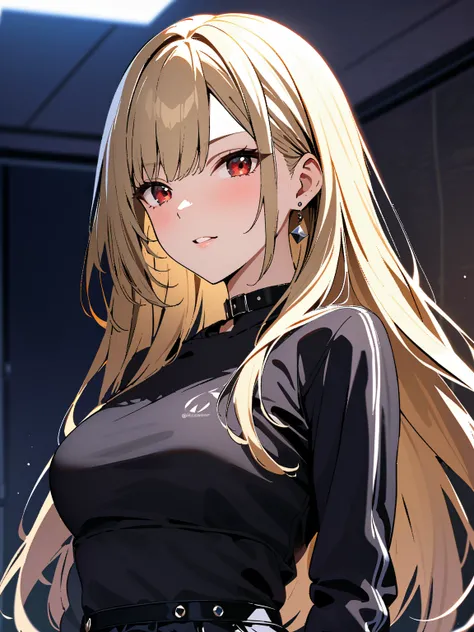 バニーガール, カーボーイショット, kitagawa marin, 1girl, blonde hair, long hair, multicolored hair, red eyes, jewelry, earrings, piercing, black choker, masterpiece:1.5, masterpiece, highest quality, UHD, retina, masterpiece, accurate anatomy, super detailed, high qualit...