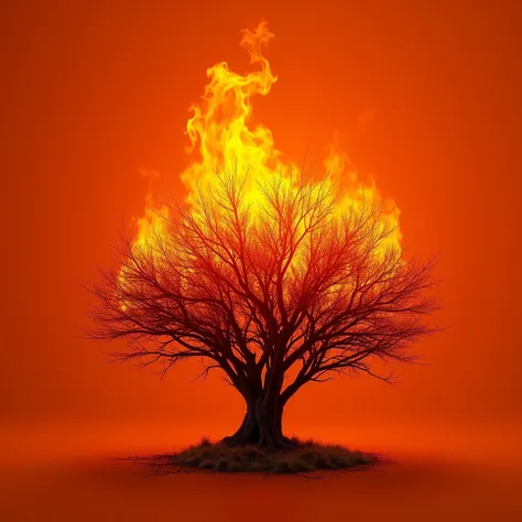 
 “A realistic burning bush with vivid and intense flames rising naturally ,  illuminating the surrounding branches . The fire shines brightly , but it doesn't consume the shrub ,  creating a mystical and supernatural effect .  The flames have detailed tex...