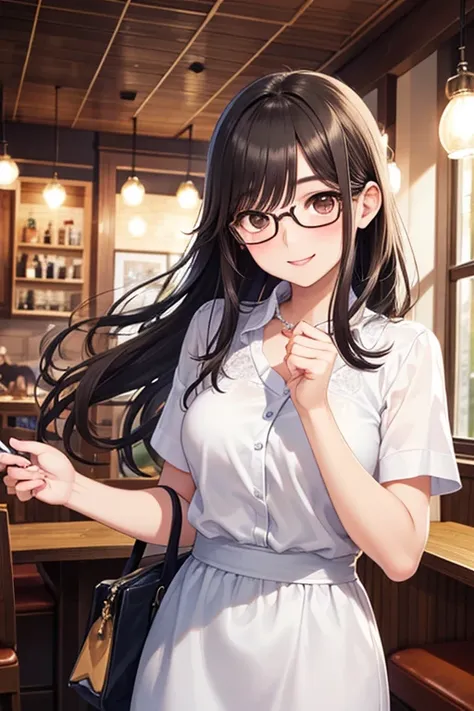 Takane Manaka, shiny brown long hair, beautiful brown eyes, smiling face, sparkling pupils, (fine grain), highly detailed eyes, highly detailed face, highly detailed eyes,, (masterpiece:1.2, best quality), 1 girl, cowboy shot,, 


cowboy shot,




 with da...