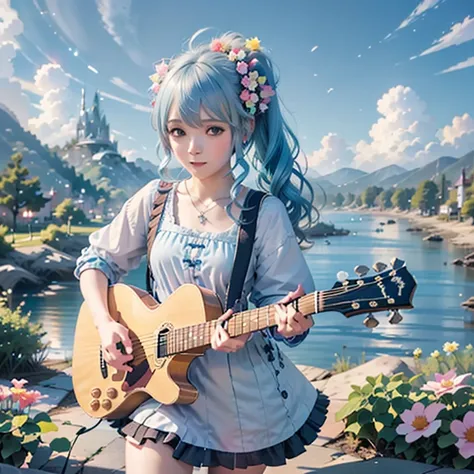  Anime Girl with blue hair playing a blue guitar in front of a microphone, Nightcore, guitarist, ( Anime Girl), Guitar solo, sayori,  anime cover ,  Cute Anime-Style Girl Illustrations,  playing guitar ,  Marine Kitagawa Fan Art , Anime Wallpaper, Playing ...