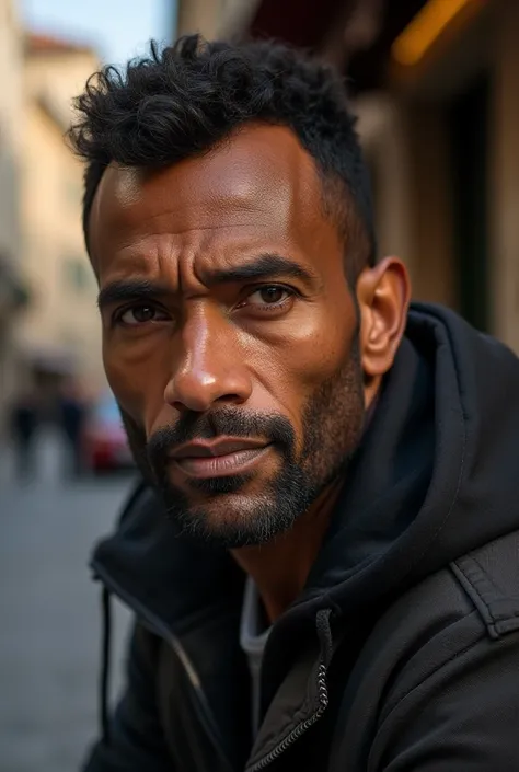 Create me an black man in his 40s in Europe, make it a realistic photo