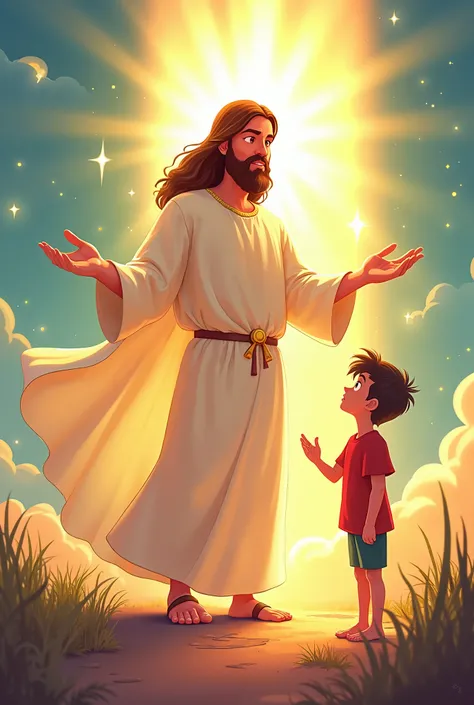 Jesus Christ showing the way to ren, cartoon