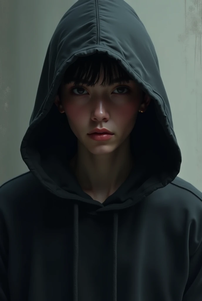 Make a picture of someone wearing a black hoodie