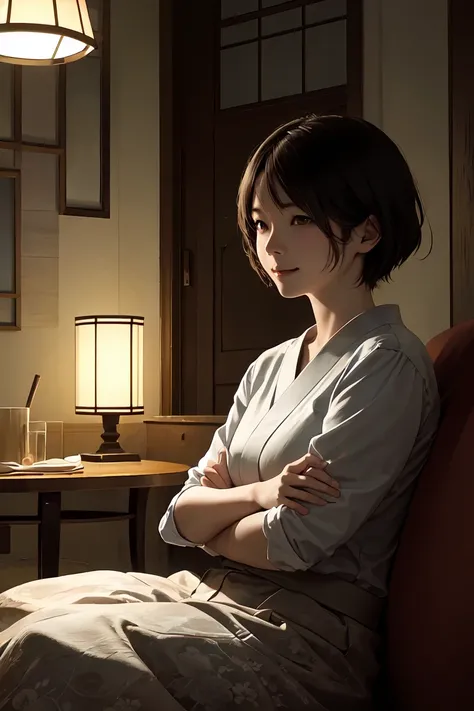   top quality, ghostの出る部屋 , Soft light, (  deep compositing ) ,  ultra high resolution, (  Photorealistic :1.4),  ghost, (  Moody Lighting,    night  :1.2),   living room,   1 Japanese Girl  ,  alone,   cute,   cute, (shy, smile:1.1), (  brown eyes),   nat...