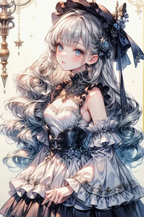  full body shot、( masterpiece:1.2),  top quality,Pixiv, solo、 1 girl,  long hair, A dress that is less revealing、 Lolita Dress , lolita fashion、  elegant,  of tank tops,  beautiful detailed lips ,  extremely detailed face ,   long eyelash , Complicated hai...