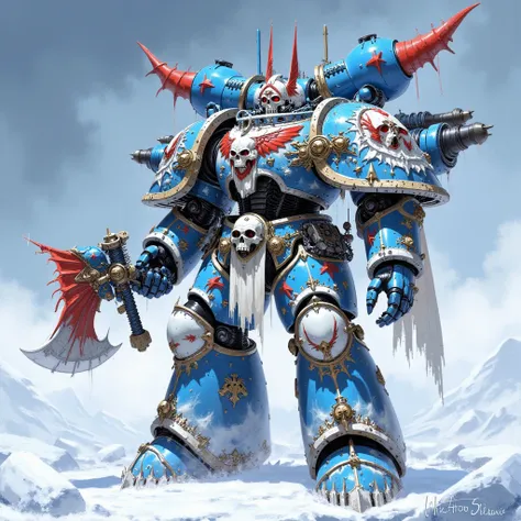 一名强大的星际争霸Mecha人族战士为原型,Mecha「 Winter Lord 」
set up： Polar Adaptive Heavy Armor ， equipped with a magnetic track blizzard cannon and adaptive feet in Siberian permafrost。
 keywords：

Material： Composite Ice Armor 、 Ural Mountains angular structure

Design ： ...