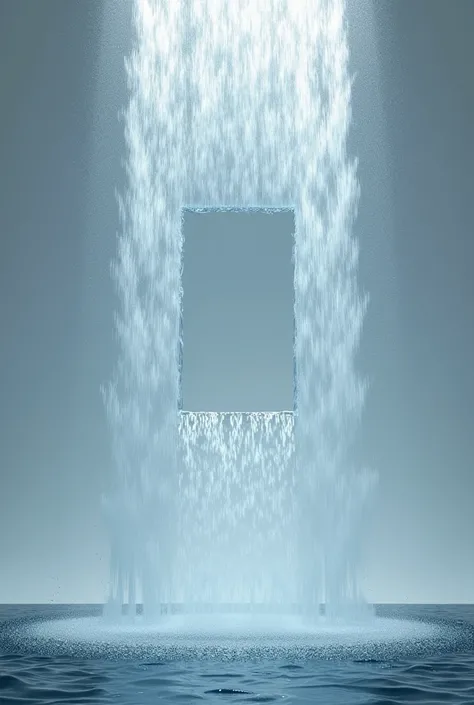 It creates an image of a water jet that falls but in the center there is a rectangle that does not fall on it a drop of water 