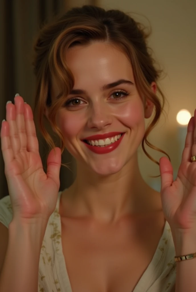 Create a video of Emma Watson waving her hands and saying i love you and i want to be with you for the rest of life 
