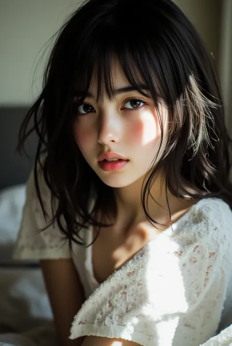   top quality, face , Soft light, ( Depth of the Boundary ) ,   ultra high resolution , (   exists :1.4),   RAW Photo , (Since before)   1 Japanese Girl   ,  alone,   cute , (   brown eyes), Beautiful face Details , (   semi-long hair), (:1.4) ,(   Tiny Br...