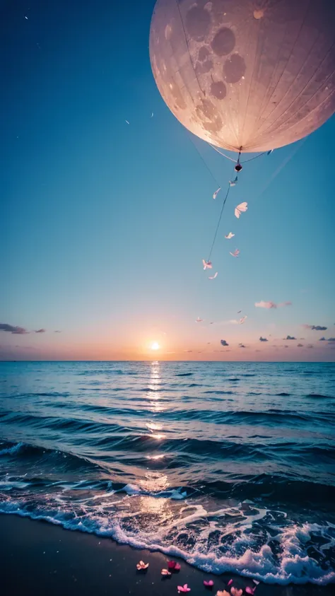  A CALM SEA THE FULL MOON COMING OUT OF ,  AND FLOATING PINK PETALS THE WORD ,  HAPPY VALENTINE'S DAY MY BELOVED WIFE .  THANK YOU FOR WALKING THIS LIFE WITH ME FOR MORE THAN 26 YEARS... FOR EVERYTHING YOU'VE DONE FOR ME .. 