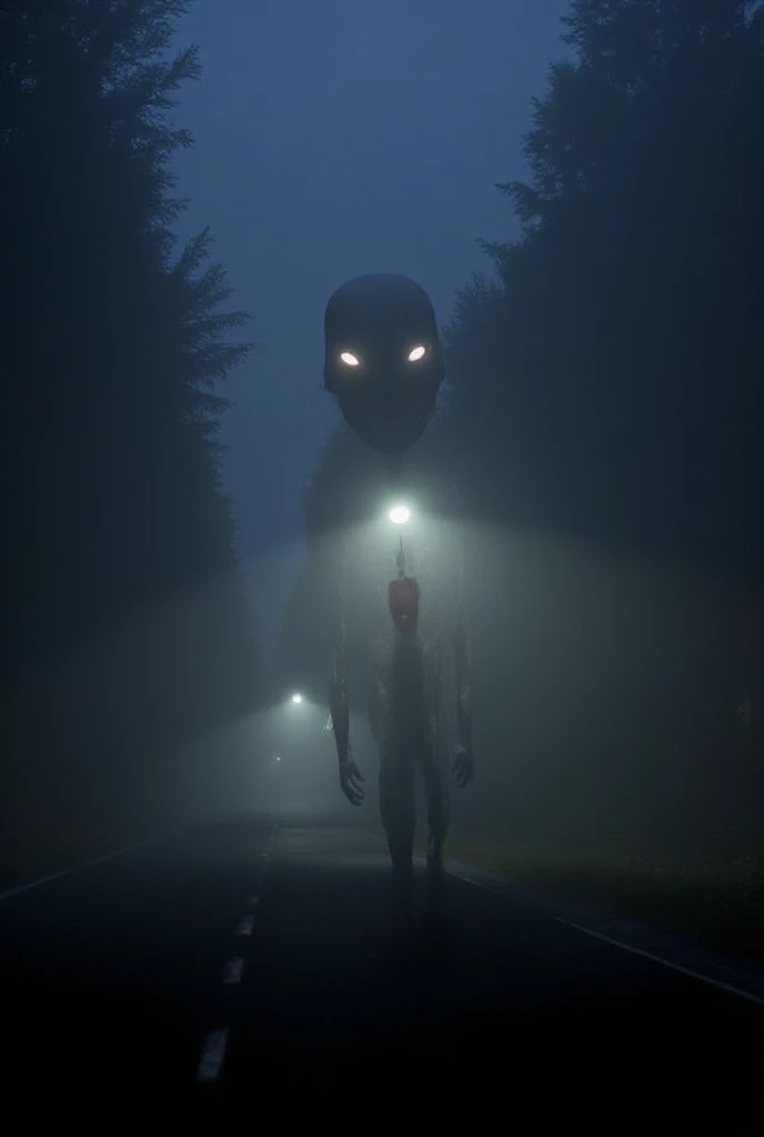 Prompt: Create a terrifying horror video featuring a nightmarish creature lurking in the darkness. The setting is a fog-covered forest, an abandoned building, or a desolate road at night. The creature should be grotesque and unnatural—tall and emaciated wi...