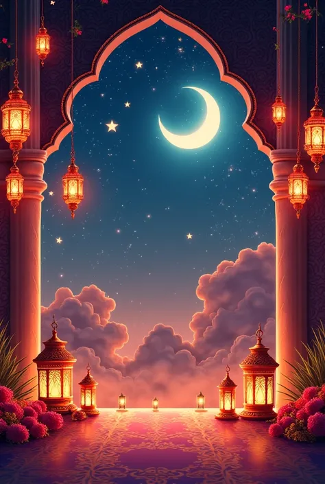 The background changes, which is the Ramadan atmosphere with stars, Ramadan decorations and a moon 