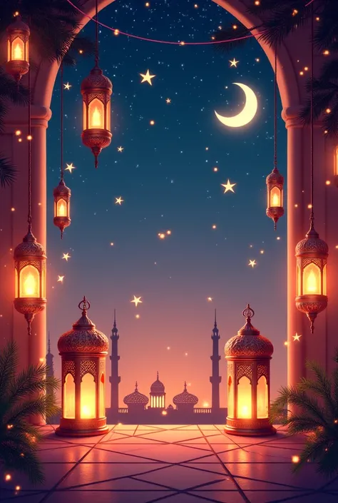 The background changes, which is the Ramadan atmosphere with stars, Ramadan decorations and a moon 