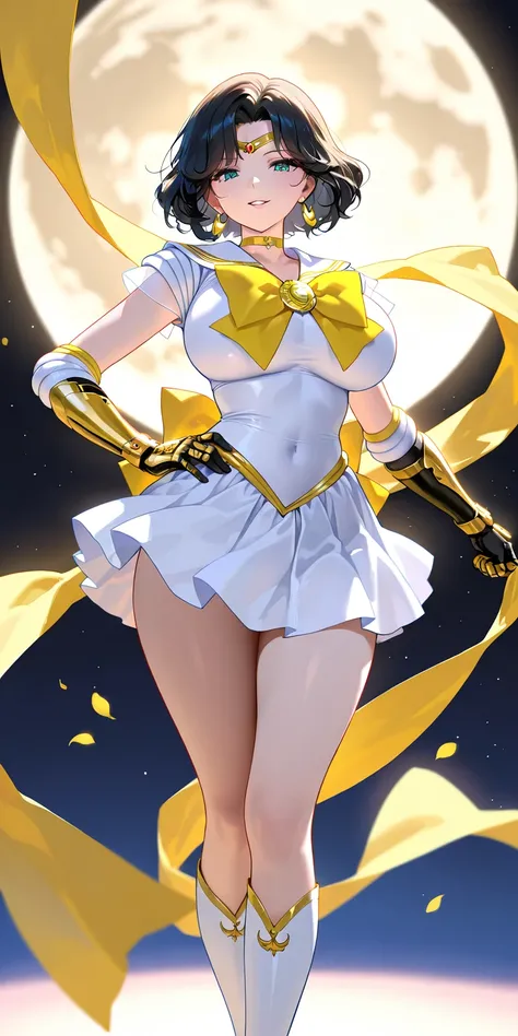 Masterpiece, elegant mature woman, princess moon\(princess moon\), white sailor senshi uniform, tall body, big breast, white sailor senshi uniform (white sailor senshi uniform skirt, white sailor senshi uniform gauntlet, white sailor senshi uniform high bo...