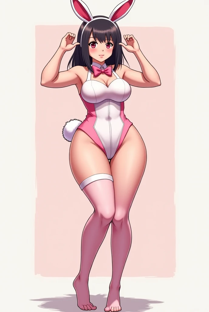 Anime girl with big breasts and wide curves in bunny clothes