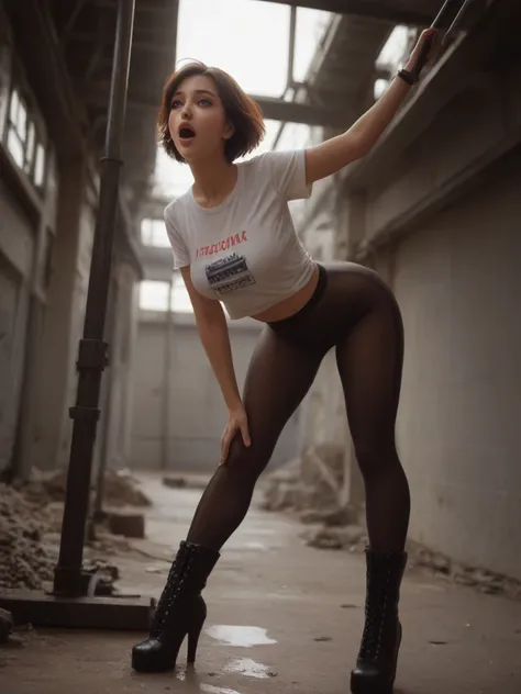 An accident at a construction site， An 8 cm diameter iron pipe falls ， The Chinese girl who just got out of dance class is looking up at the sky， an iron pipe inserted through the girl's mouth and runs through the ground， The poor girl is a cute and beauti...