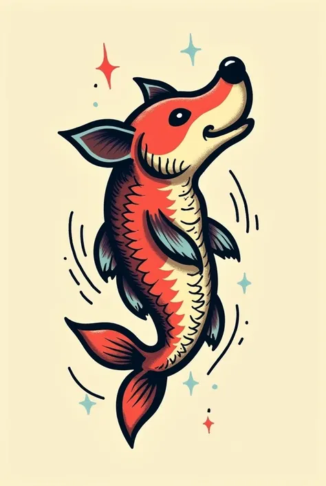 I would like a simple old school tattoo design, Only the , Dog with a fish tail